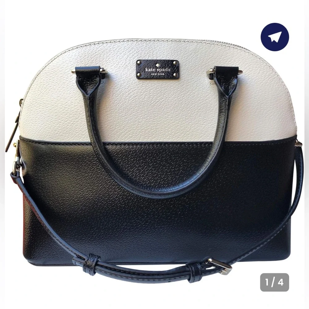 KATE SPADE GROVE STREET CARLI TWO-TONED DOME SATCHEL CROSSBODY BAG BLACK/IVORY